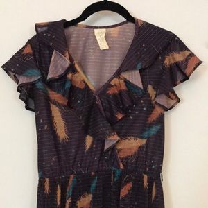 Vintage Wine Feather Metallic Midi Dress